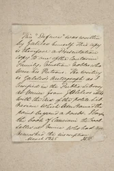 Notiz auf die Vorderseite von Difesa, von Galileo, 1845